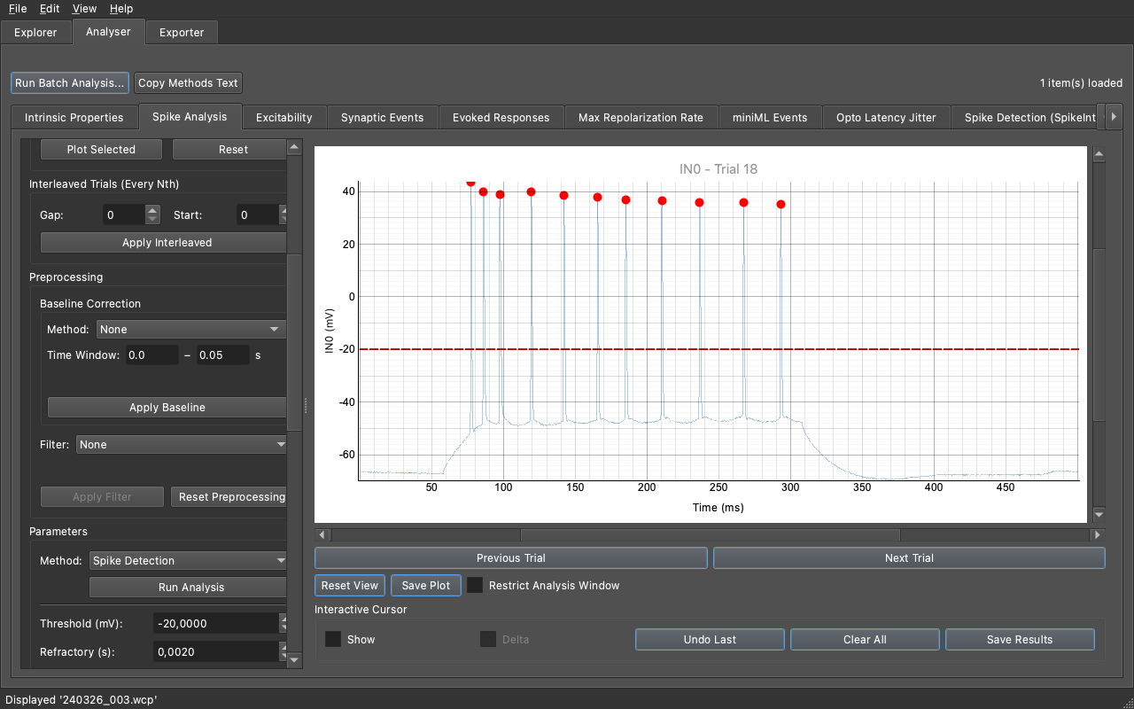 Spike Detection interface