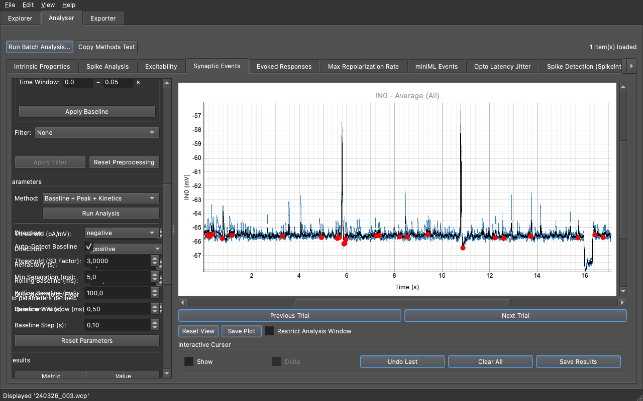 Event Detection - Baseline Peak interface