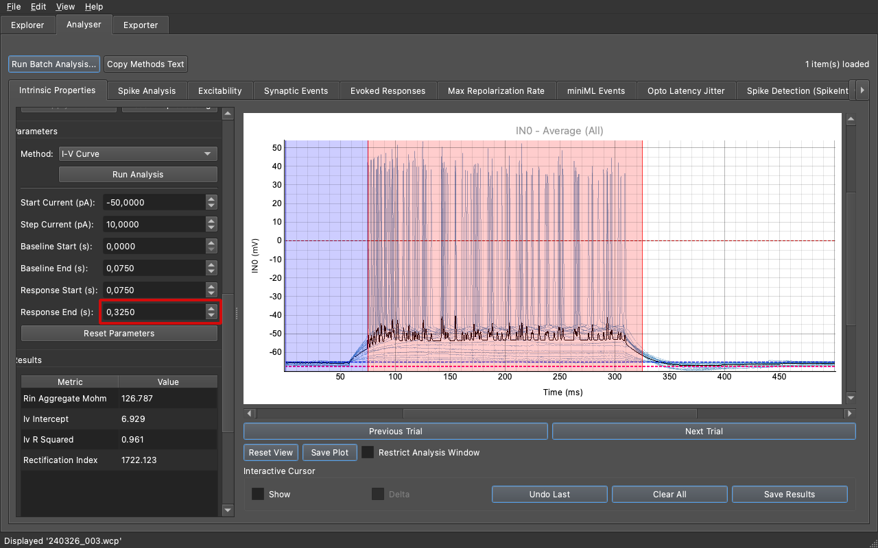 I-V Curve interface