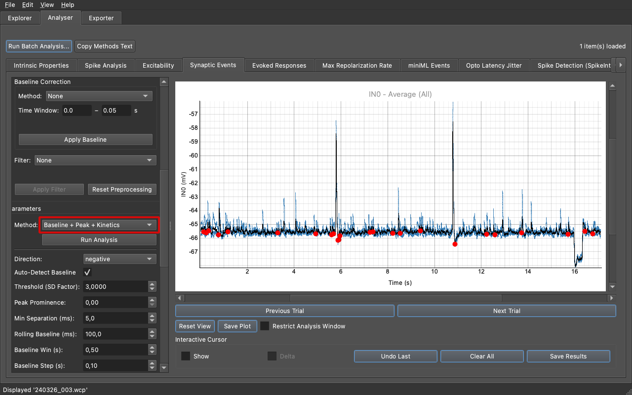 Event Detection - Baseline Peak interface